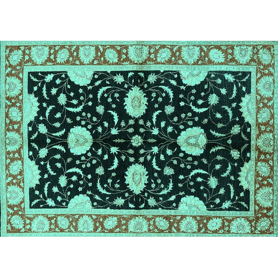 Ahgly Company Indoor Rectangle Oriental Turquoise Blue Industrial Area Rugs, 5' x 7'