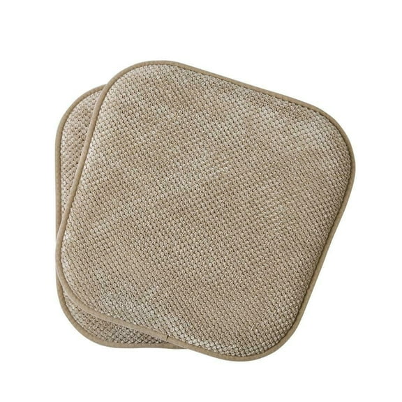 2 Pack Premium Memory Foam Non-Slip Ultra Soft Chenille Surface Chair Pad Cushions - Taupe/Linen