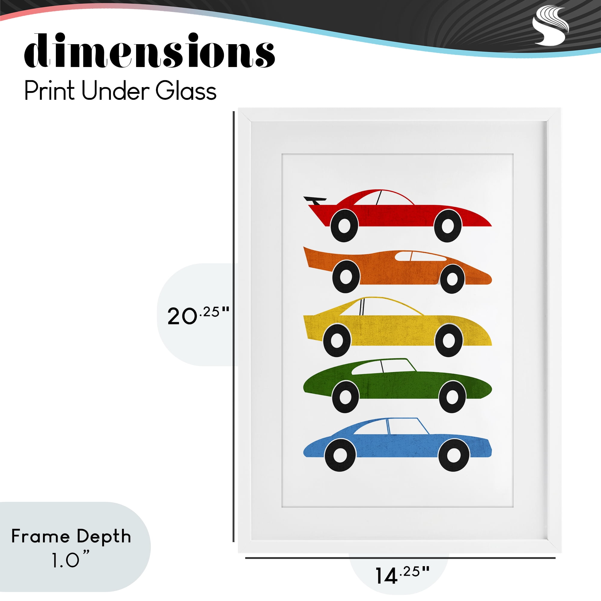 Stupell Industries Colorful Midcentury Cars White Framed Print Under Glass, design by Tom Quartermaine
