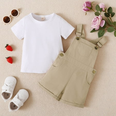 

Cathalem Size Small Girls Clothes Toddler Girls Short Sleeve Solid T Shirt Tops Overalls Shorts With Pocket Suspender Baby Birth Childrenscostume Beige 3-4 Years