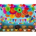 thumbnail image 2 of Decoración Colorida para Fiestas del Día del Niño para Días Festivos, Cumpleaños y Carnavales - 33 Piezas con Abanicos de Papel para Colgar, Pompones, Cintas de Tela y Guirnaldas de Banderines, 2 of 5