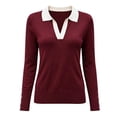 thumbnail image 6 of Edvintorg Womens Sweater Color Block V Neck Long Sleeve Lightweight Knit Sweaters Fall Top Woman Clothes Wine M, 6 of 6