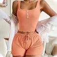 thumbnail image 2 of WCMZJ Women's Pajamas Sleeveless Square Neck Pjs Set Ribbed Knit Tank Tops and Shorts Summer Loungewear Sleepwear Orange XL, 2 of 5