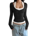 thumbnail image 2 of Lumistal Women's Long Sleeve Shirts Low Cut Slim Fit T Shirts Y2K Going Out Tops for Women Cropped Top Basic T-Shirt Tee Streetwear Daily Wear Black S, 2 of 6