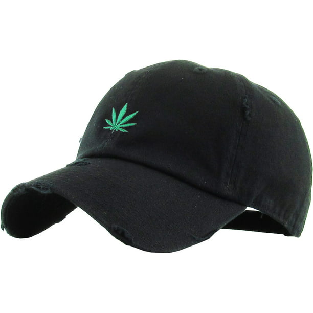 Marijuana Leaf Vintage Distressed Dad Hat Black Adjustable Baseball Cap  Cannabis Weed Kush Pot Green 420 Grass Retro Ganja Stoner Hemp