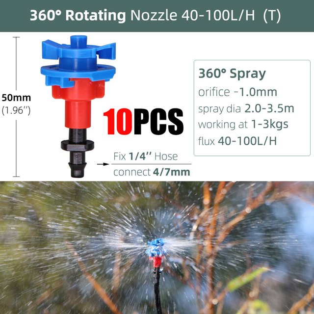 Rotating Sprinkler 90/180/360 Degrees Micro Spinning Spayers Head 1/4'' Barb with Stake Garden Dirp Irrigation Watering Nozzles He Qiyong unisex