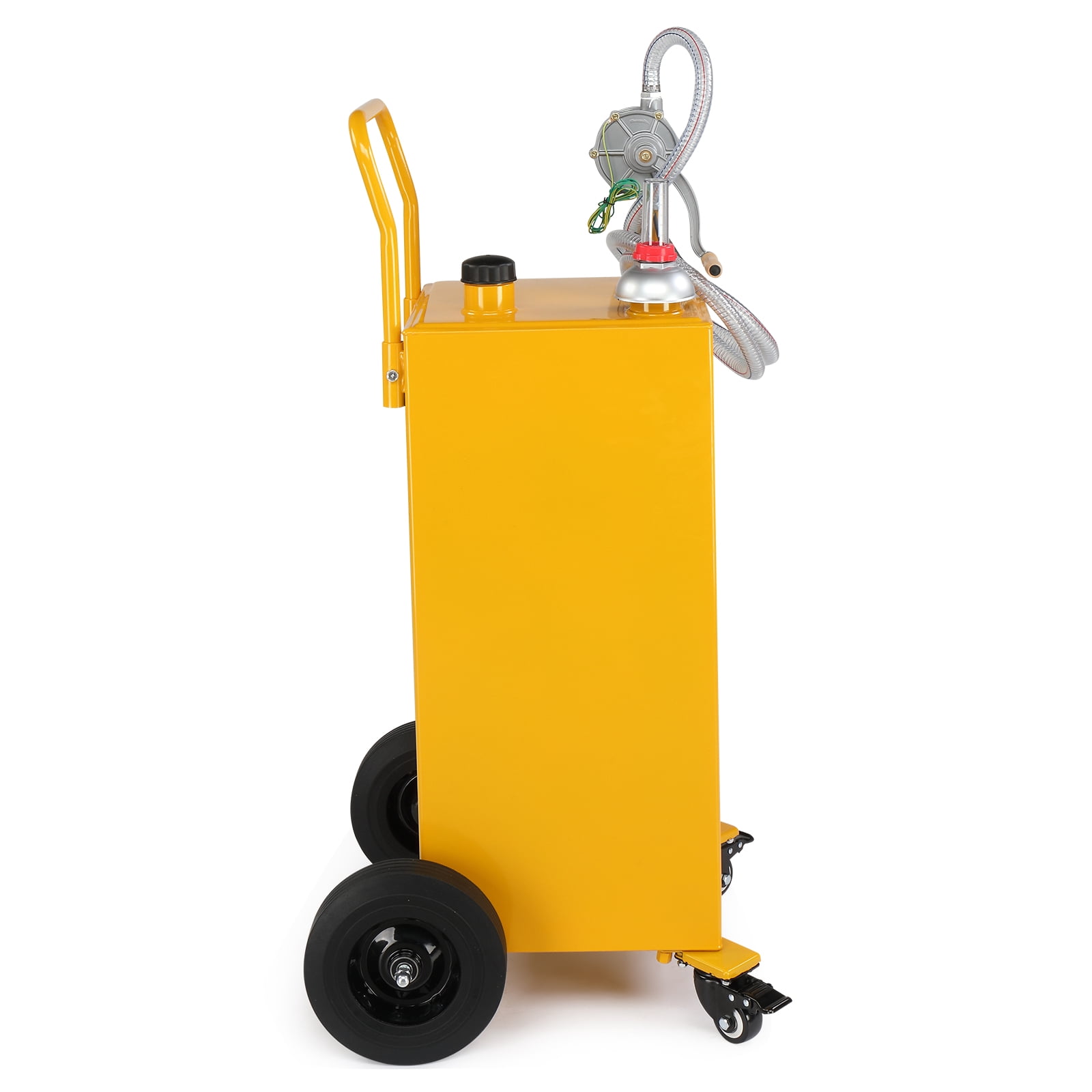 30 Gallon Gasoline Fuel Caddy with Bi-Directional Hand Crank Pump, Fuel Level Gauge & Universal Rolling Wheels, Welded Steel Portable Gas Diesel Storage Tank