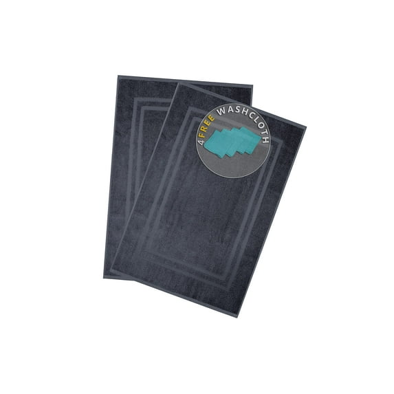 Bella Vista Cotton Bath Mat 2 Pc Set With Free 4 Washcloths-Washable, Soft and Absorbent, 22 x 34 Inches- Virgin Ring Spun Cotton. By Cotton Homes(Set Of 2 Piece Bath Mats, C.Grey)
