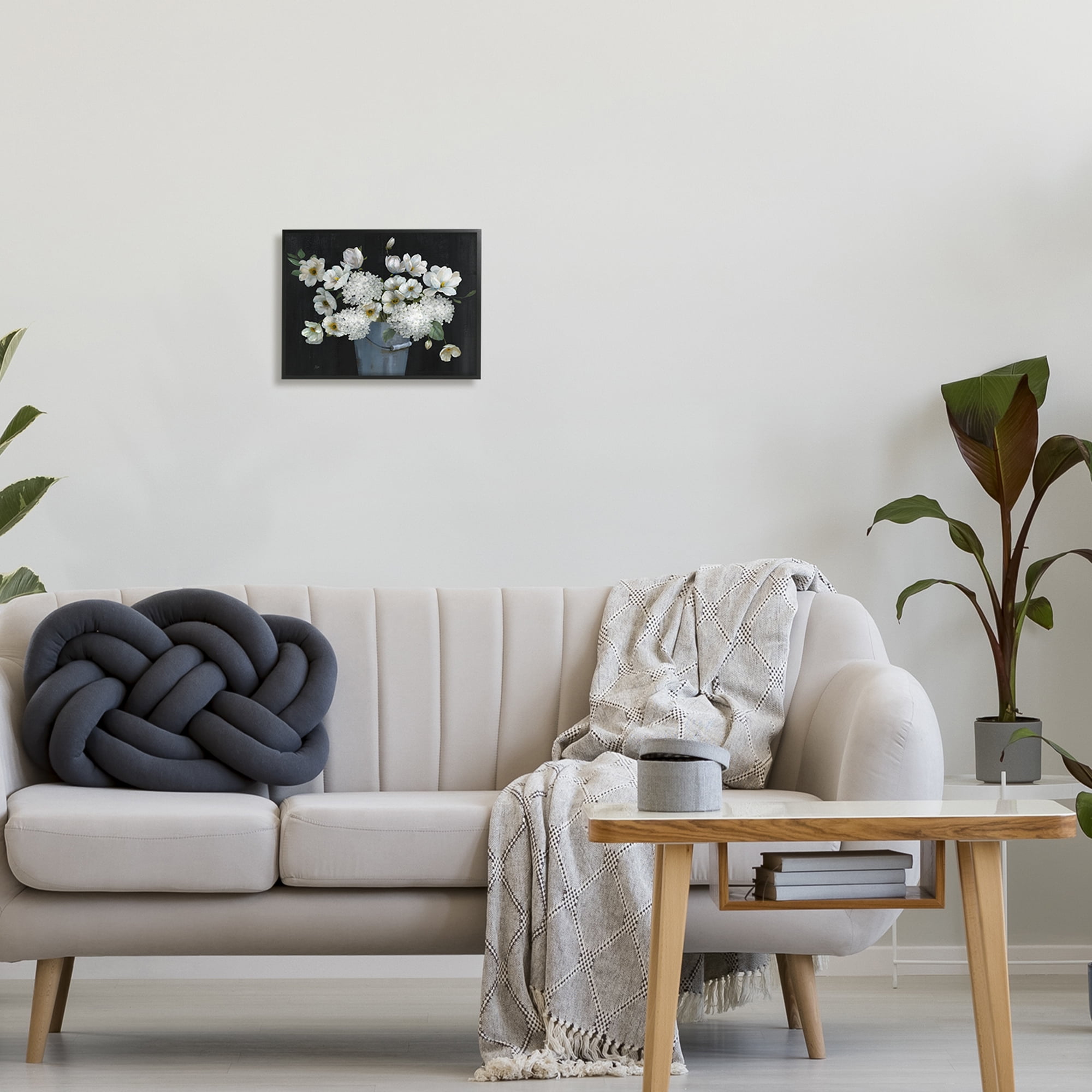 Stupell Industries White Mixed Flowers Rustic Planter Botanical & Floral Painting Black Framed Art Print Wall Art