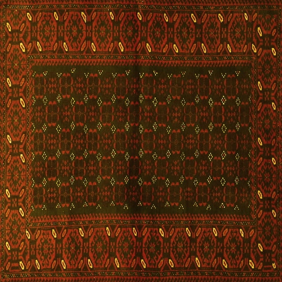 Ahgly Company Machine Washable Indoor Square Persian Yellow Traditional Area Rugs, 3' Square