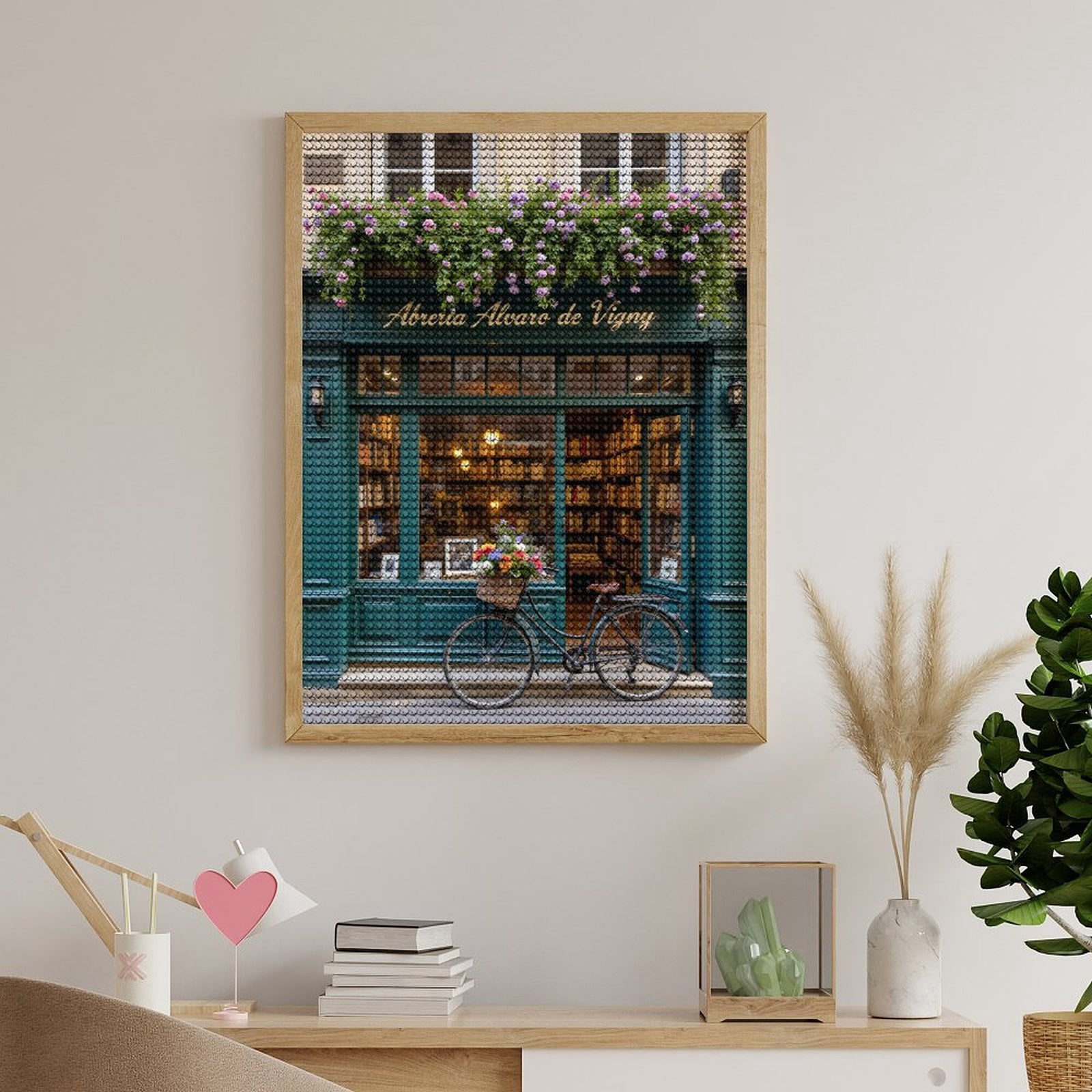 Diamond Art Kits for Adults - Vintage Bookstore Bicycle Flowers 5d Diamond Painting for Adults, Diamond Art for Adults Beginners, Frameless Diamond Painting Kits for Adults for Home Wall Decor