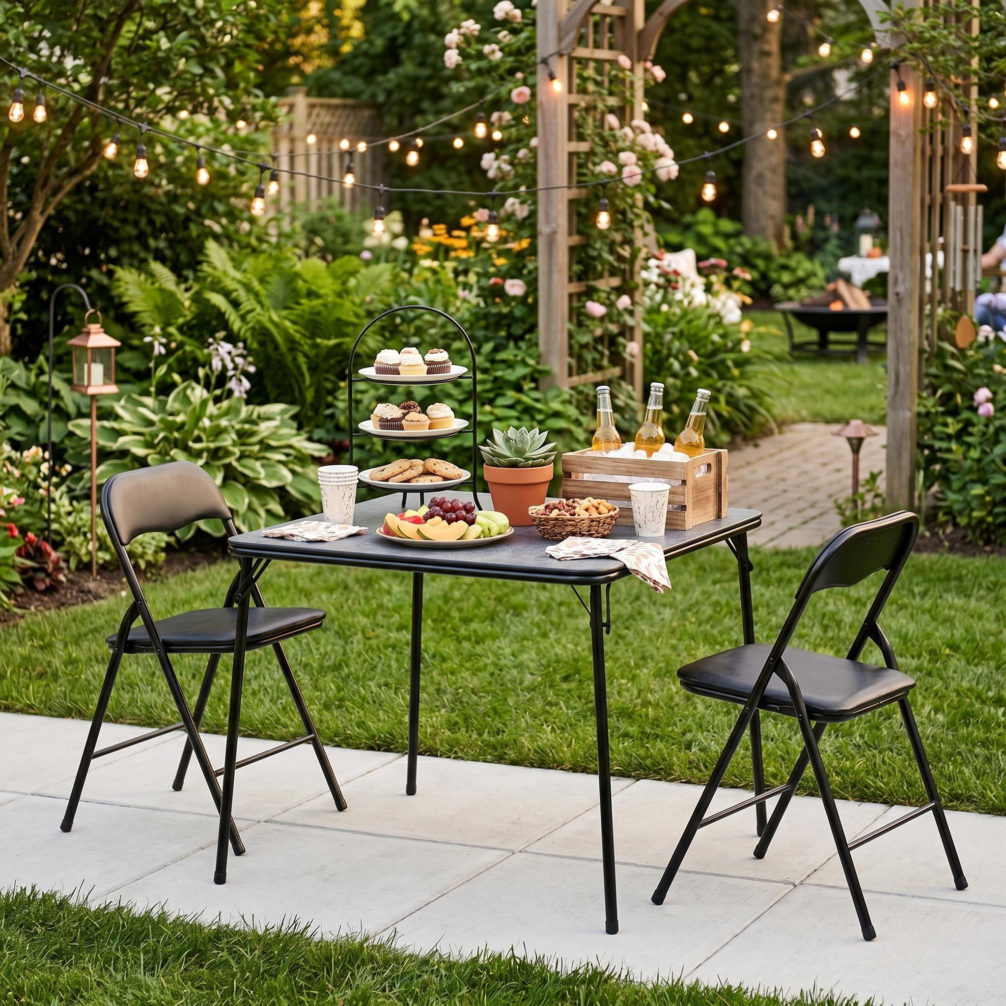 Homy Casa 3-Piece Folding Table Set with 4 Chairs, Square Card Table for Dining and Game Night