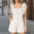 thumbnail image 2 of Womens Jumpsuits Shorts Fashion Zipper Sleeveless Romper Shorts Fashion Ruffle Sleeve Summer Overall Shorts,White,S, 2 of 6