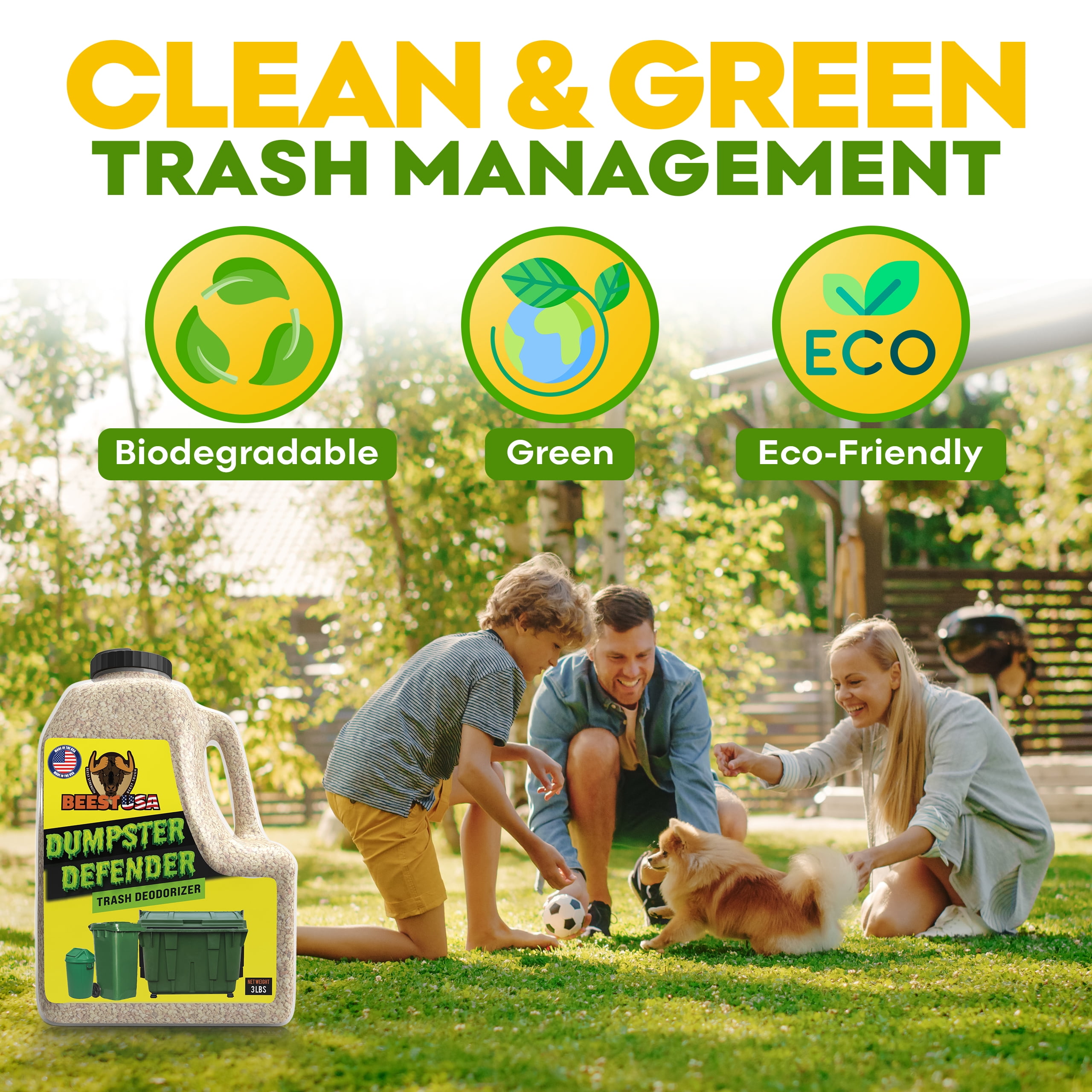 BEEST Dumpster Defender - 3lbs Outdoor Trash Can Deodorizer & Liquid Waste Absorber (Made in USA) Biodegradable Trash Can Odor Eliminator - Powerful Garbage Deodorizer for Always-Fresh Bins - 14 Cups