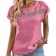 thumbnail image 1 of Camiseta de mujer ahuecada cuello redondo liso casual cómodo manga corta Top para el hogar ocio diario rosa rojo S, 1 of 8