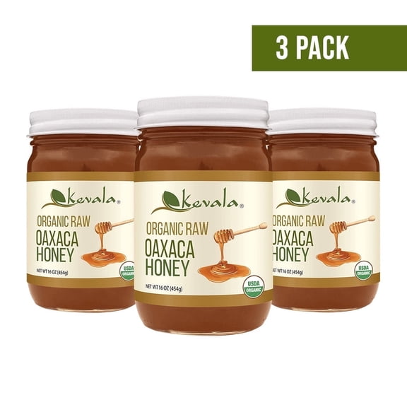 Kevala Organic Raw Oaxaca Honey, 16 oz 3-pack, Glass Jars, No Sugar Added