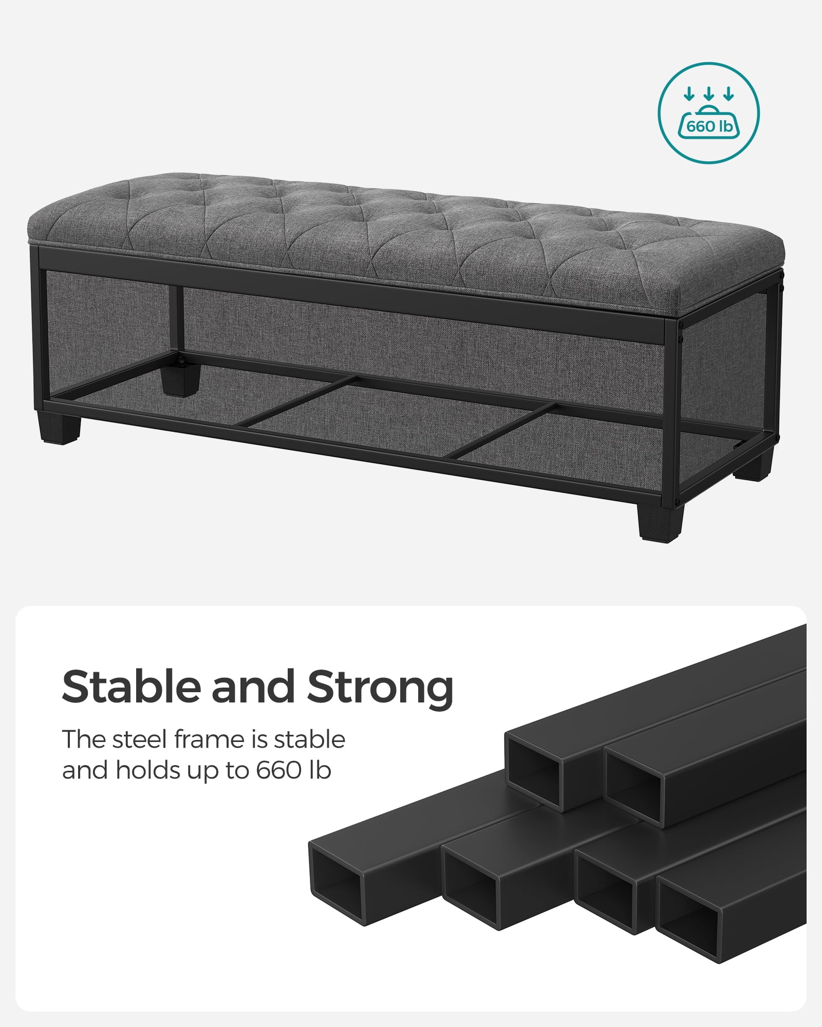 SONGMICS 43.3" Storage Ottoman Bench, Foot Rest with Legs, Ottoman with Storage, Rectangle End of Bed Bench, Storage Chest, Load up to 660 lb, Study