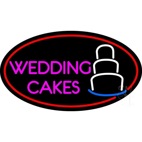 Oval Pink Wedding Cakes LED Neon Sign 20" Tall x 37" Wide - inches, Black Square Cut Acrylic Backing, with Dimmer - Premium built indoor Sign for Storefront, Store interior.