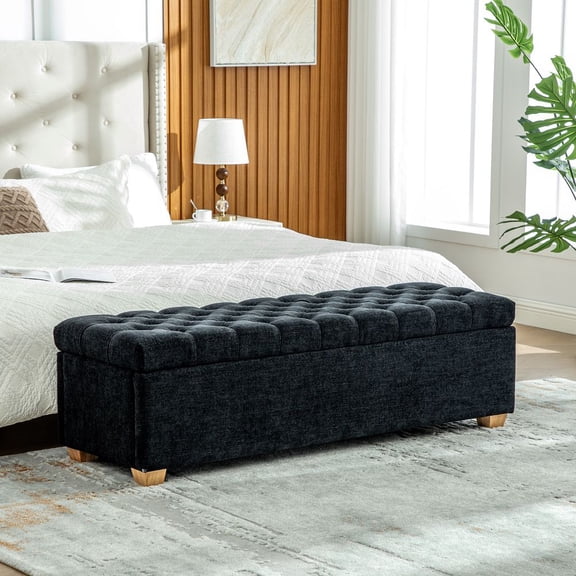 WGYPRIME 60.2'' W Upholstered Storage Ottoman Bench, Modern Storage Bench with Tufted Flip-Top, End of Bed Bench for Bedroom, Living Room, Entryway, Dining Room, Dorm