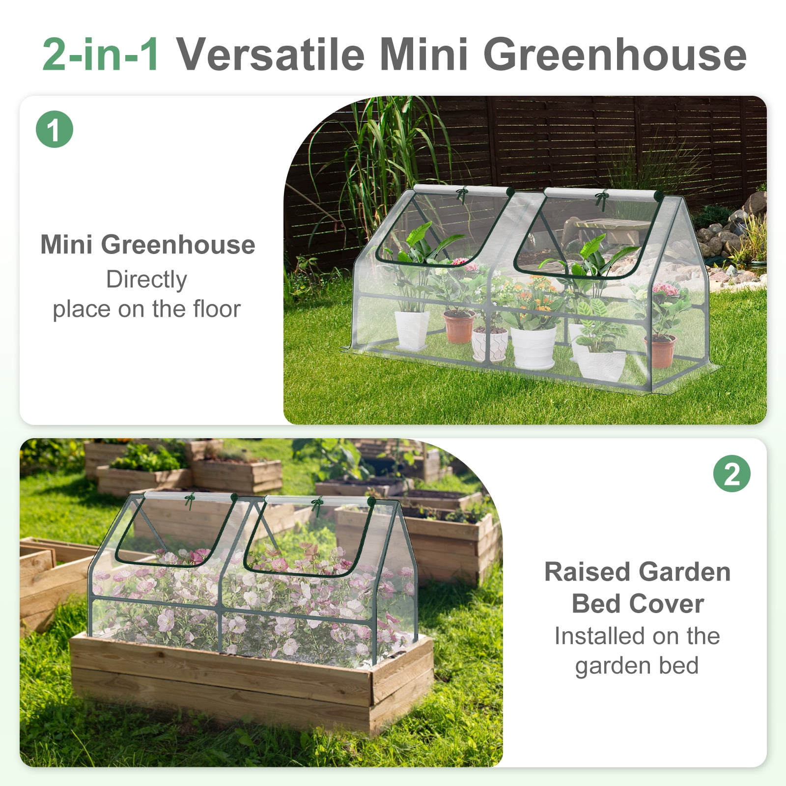 Aoodor 4 ft. x 2 ft. x 2 ft. Mini Greenhouse with 2 Zipper Doors, Water Resistant UV Protected for Flowers, vegetables and herbs - Transparent