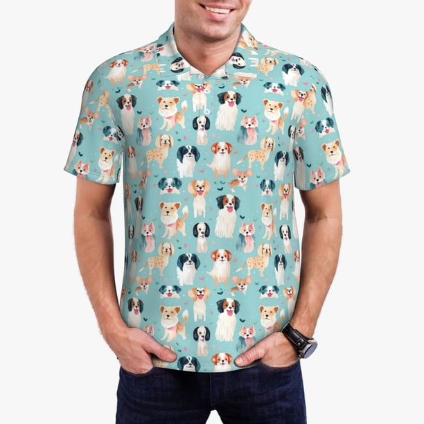 Balery Colorful Dog Camisa Polo de Hombre con Estampado, de Manga Corta y Tejido Medio, Camisa Tipo Golf Polo-Small