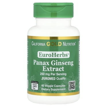 California Gold Nutrition EuroHerbs™, Panax Ginseng Extract, Euromed Quality, 250 mg, 60 Veggie Capsules