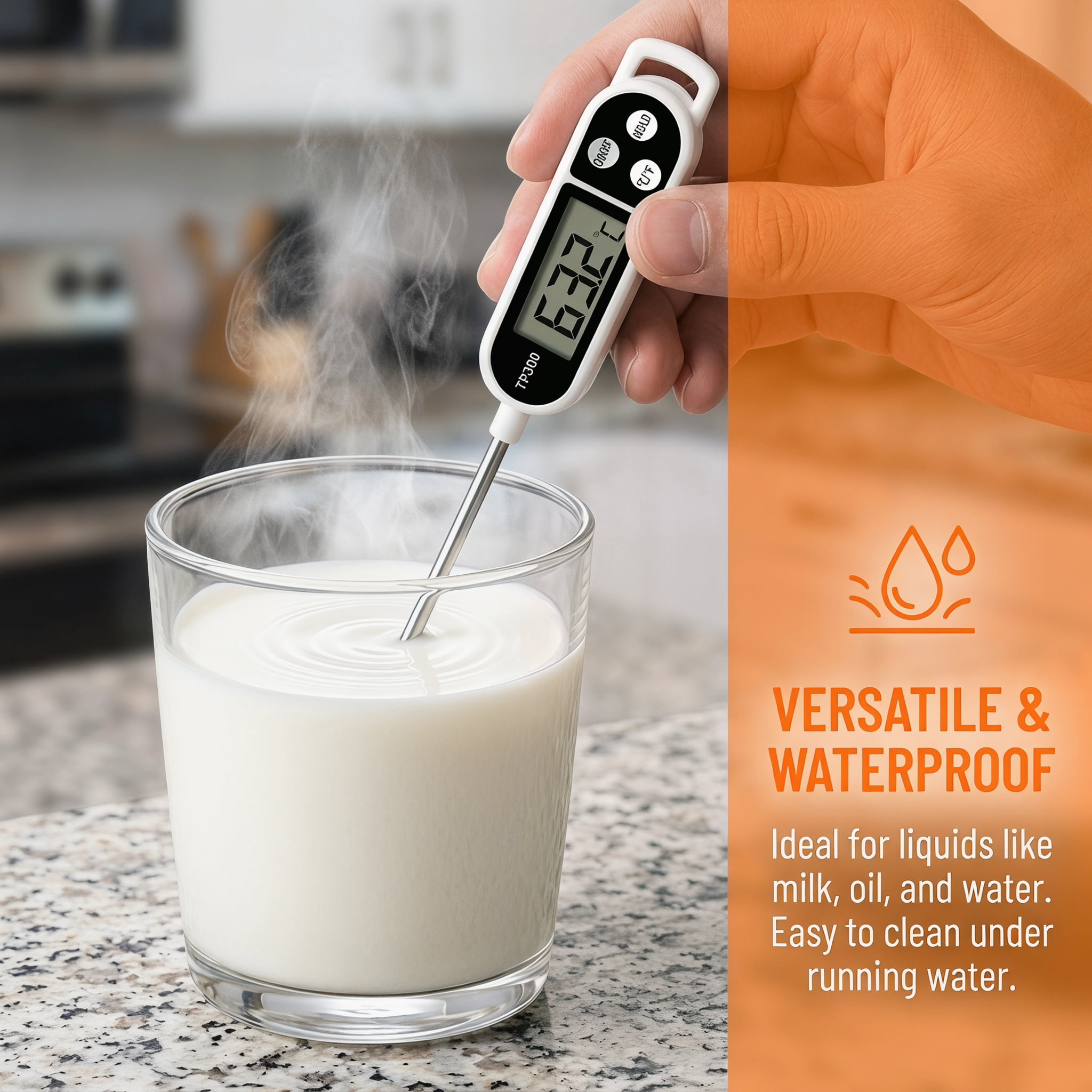 Digital Meat Thermometer with Instant Read LED Display, Food-Grade Stainless Steel Probe for Kitchen Cooking, Waterproof Candy and Liquid Thermometer for Milk,Oil, and Water,Wide Range -58°F to 572°F