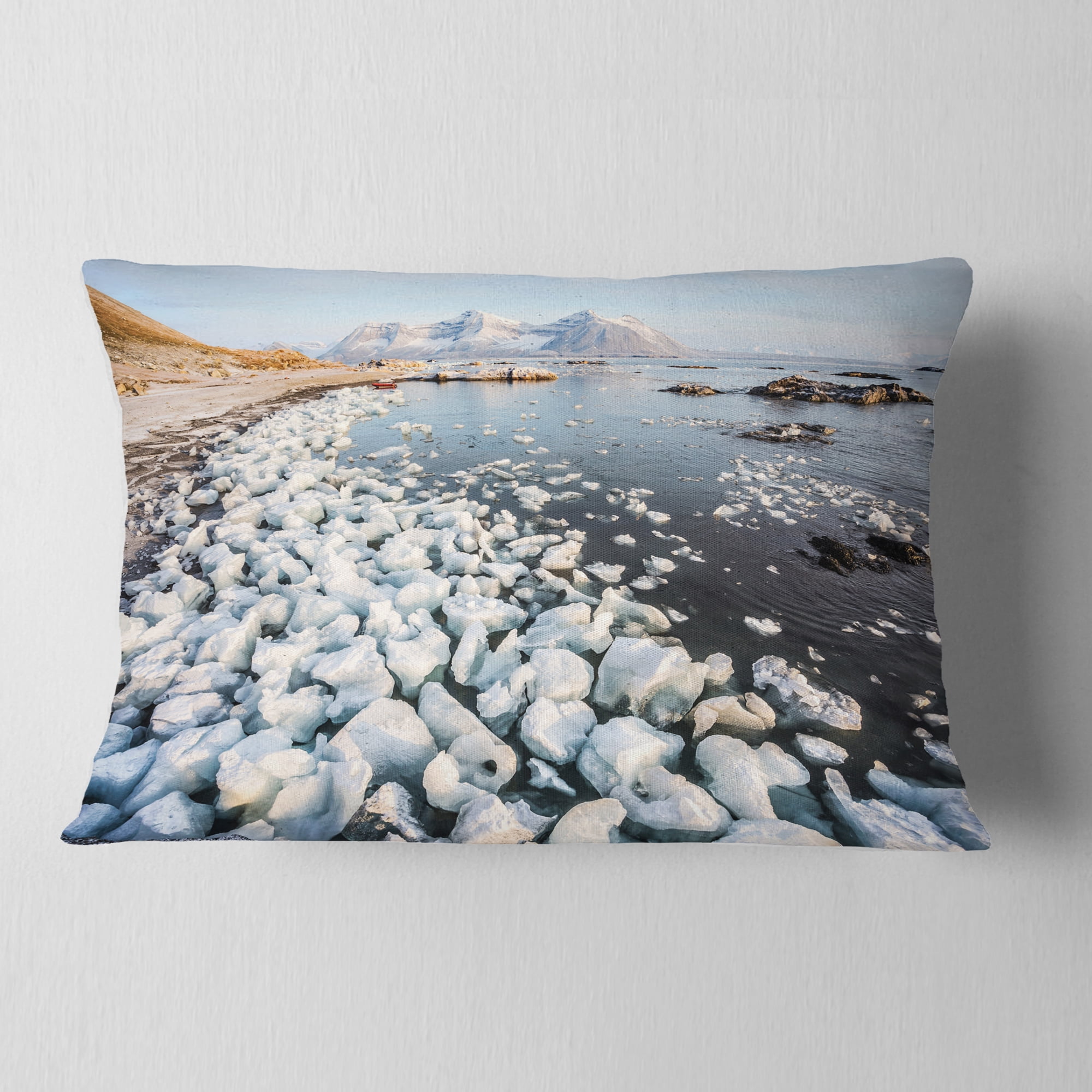 Designart Sunny Morning in Arctic Spitsbergen - Landscape Printed Throw Pillow - 12x20