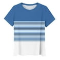 thumbnail image 6 of Olyvenn Womens T Shirts Short Sleeve Pleated Dressy Casual Scooped Neck Summer Button Tops Color Block Striped Blouses Blue XL, 6 of 7