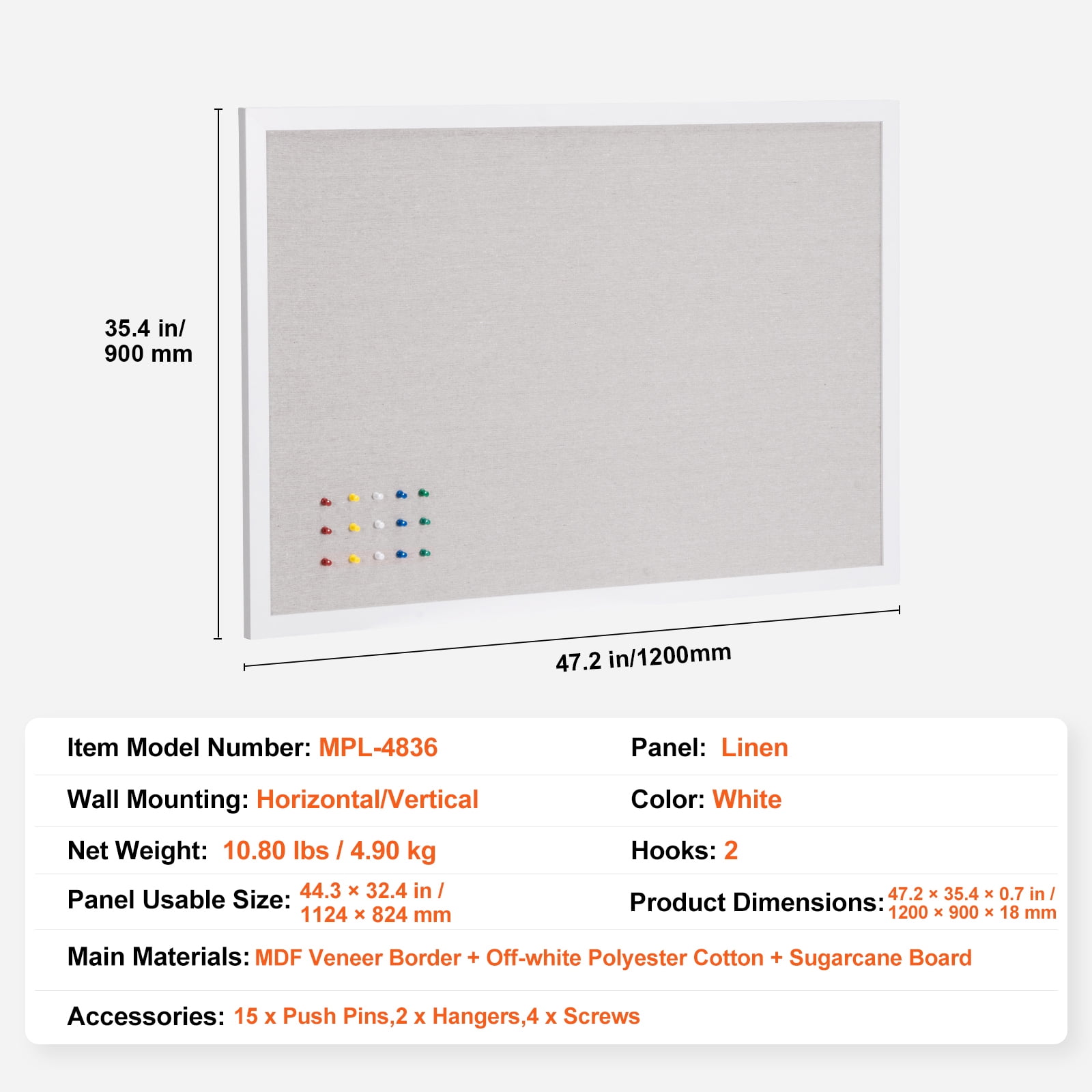 KFFKFF 48"x36" White Cork Board featuring Linen Surface - Chic Wall-Hanging Message Board for Home, School, Office - Sophisticated & Practical Information Display