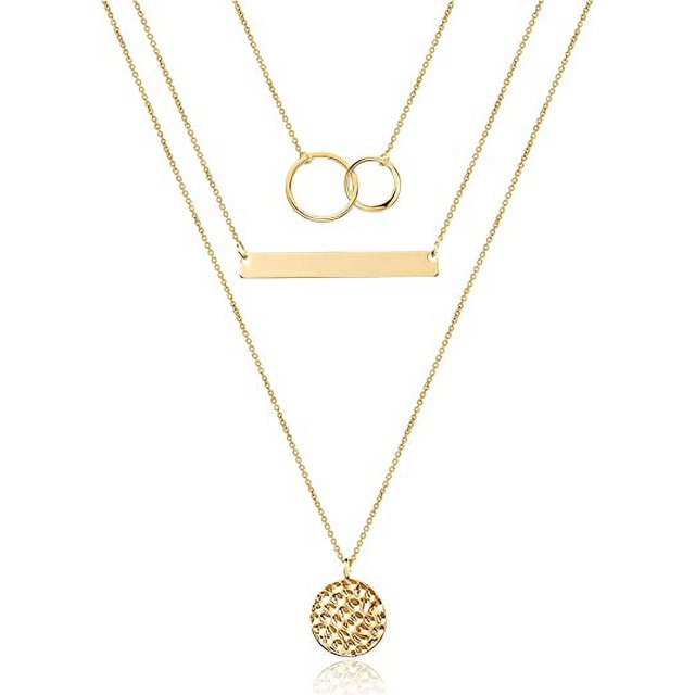 Gargantilla en capas, hecha a mano, chapada en oro de 14 quilates, collar con colgante en forma de Y, collar de disco de barra multicapa, gargantilla ajustable en capas para mujer JM
