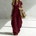 thumbnail image 4 of hoksml Women's V-Neck Short Sleeve Jumpsuit, Casual Button Front Wide Leg Overalls with Pockets, 4 of 7