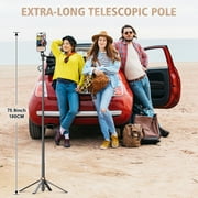 Selfie Stick Phone Tripod - 71 inch Tall Cell Phone Holder with Remote, Phone Stand with 1/4 inch screw mount for Recording, Compatible with iPhone, Android Phone, Camera & Gopro