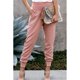 thumbnail image 2 of Pantalones casuales elásticos de cintura alta para mujer, pantalones con dobladillo dividido de color puro con bolsillos para gimnasio Fitness rosa M, 2 of 6