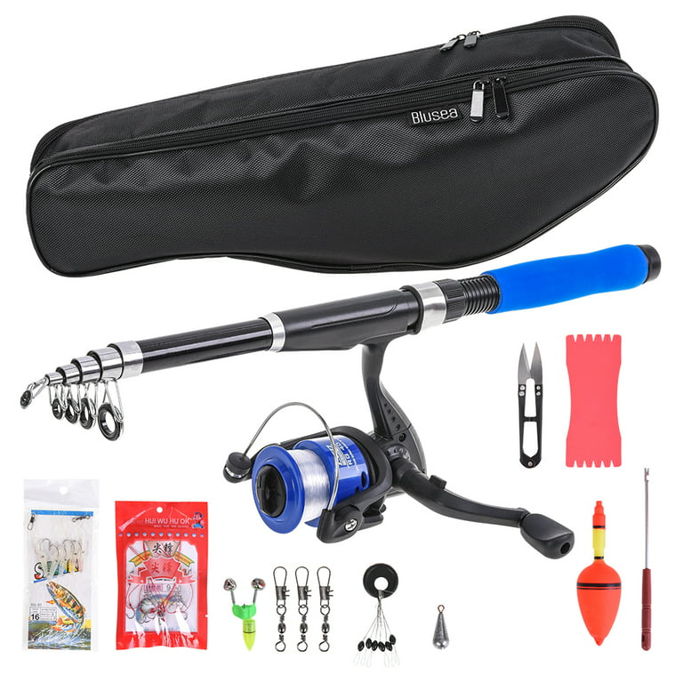 Blusea Telescopic Fishing Reel Rod Combo Kit Fishing Rod and Spinning Reel  Set Fishing Tackle Set,Blue 