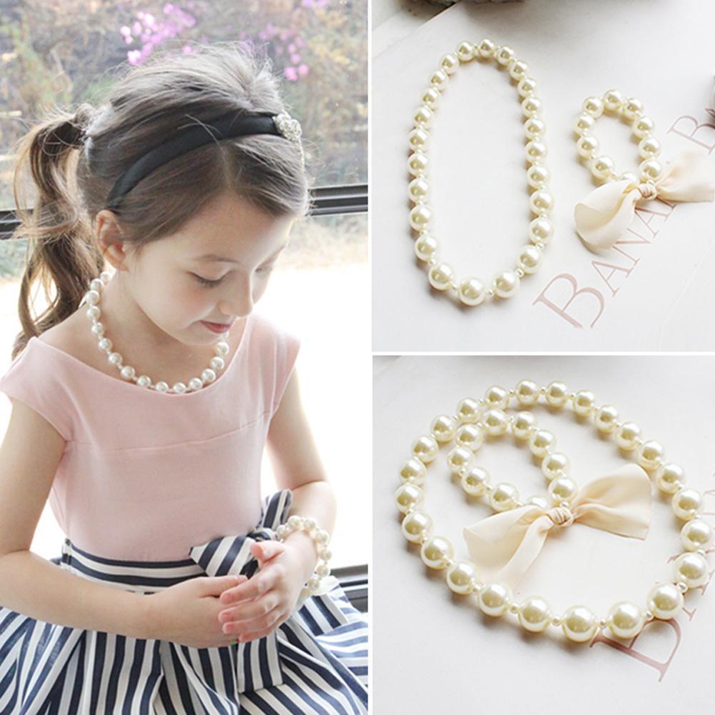 Children's Girls Faux Pearl Necklace Bracelet Earrings Set Gift NEW Jewelry K3A5 - image 3 of 9