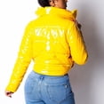 thumbnail image 3 of Abcnature Women Long Sleeve Glossy Leather Bread Down Jacket Zipper Pockets Coat Yellow XL, 3 of 3