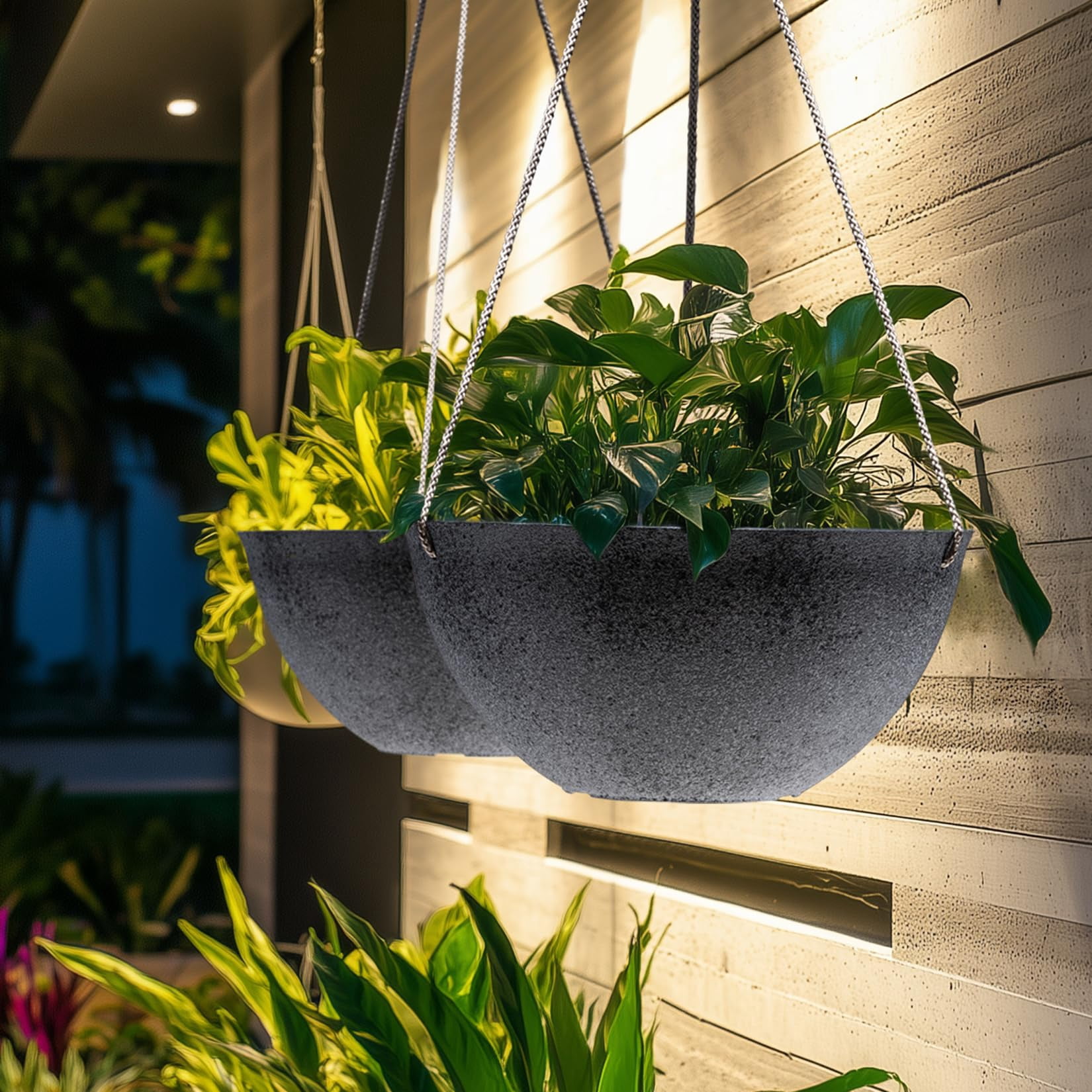 Large Hanging Planters Set of 2 13 Inch Flower Pots Outdoor Indoor Garden Decor Iron Finish