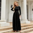 thumbnail image 5 of IBTOM CASTLE Women's Fall Winter Velvet Dress Long Sleeve Round Neck Maxi Dress with Belt Wedding Guest Cocktail Gown Evening Party Dress L Black, 5 of 8