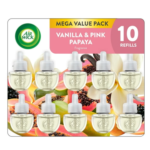 Air Wick Plug-In Scented Oil Air Freshener Warmer Refill Vanilla and Pink Papaya, 10 Count