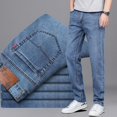 thumbnail image 2 of Pantalones vaqueros retro de color azul claro para hombre, pantalones holgados y elegantes de verano, pantalones vaqueros clásicos sueltos, rectos y lavados al por mayor para hombre, 2 of 5