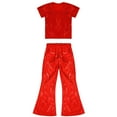 thumbnail image 3 of TiaoBug Child Girls Boys Jazz Hip Hop Disco Dance Party Outfits Crop Top with Bell Bottom Pants Set Red 6-7, 3 of 5