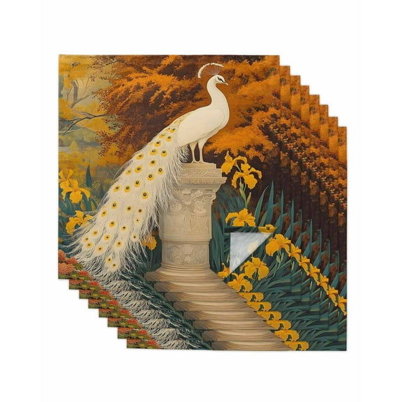 nqOlkjepod White Peacock Cloth Napkins Set of 8 Reusable Dinner Napkins, Retro Garden Botanical Floral Cocktail Napkin Washable Table Napkins for Wedding/Holiday Party/Baby Shower 20"x20"