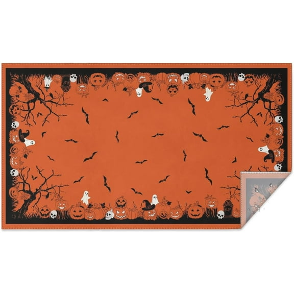 Rectangle Halloween Tablecloth 60x102In,Orange Pumpkin Skull Ghost Tablecloths,Polyester Waterproof Wrinkle-Resistant and Durable Table Cloth,Suitable for Halloween,Parties,Holiday,Kitchens