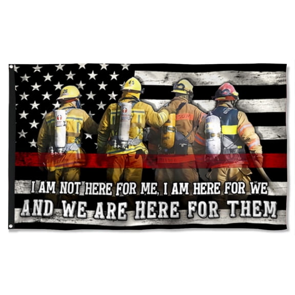 Cayyon Firefighter Flag We Are Here For Them Thin Red Line Firefighter Grommet Flag 3x5Feet Banner with 2 Brass Grommets