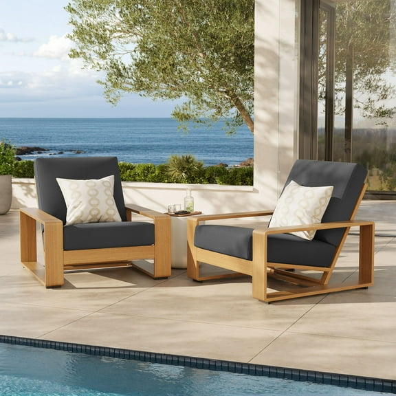 Modway Lirienne Outdoor Patio Aluminum Faux Wood Armchairs Set of 2 in Charcoal Natural by Modway