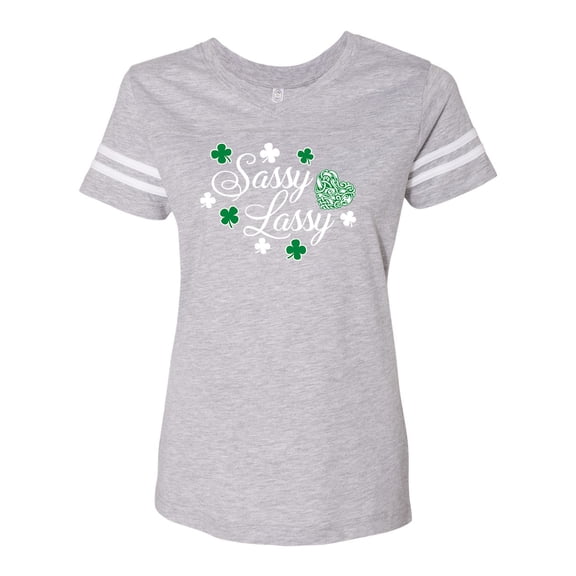 St. Patrick's Day Sassy Lassy LAT Ladies Football Short Sleeve T-shirt-Vintage Heather-small