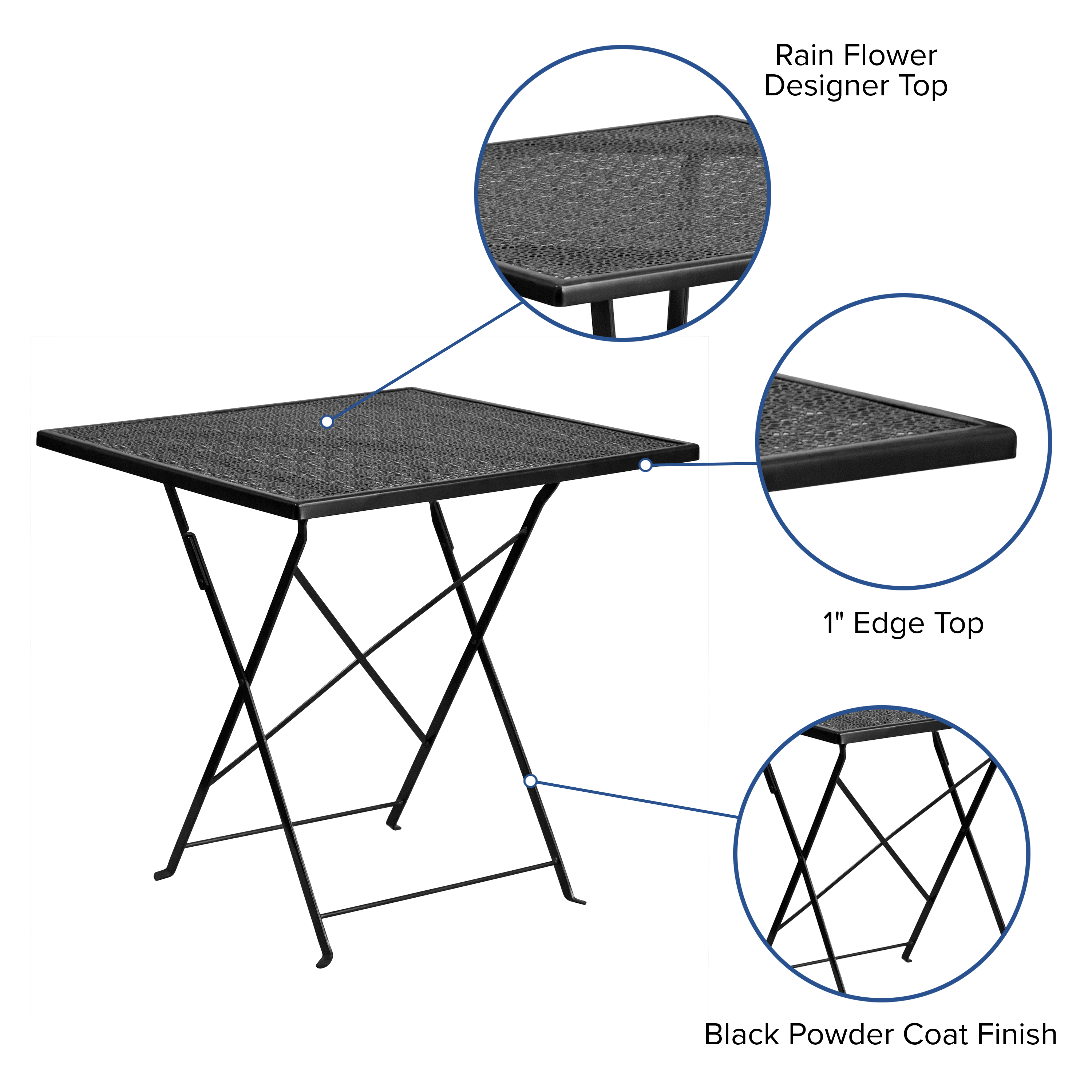 Flash Furniture Commercial Grade 28" Square Black Indoor-Outdoor Steel Folding Patio Table - image 5 of 9