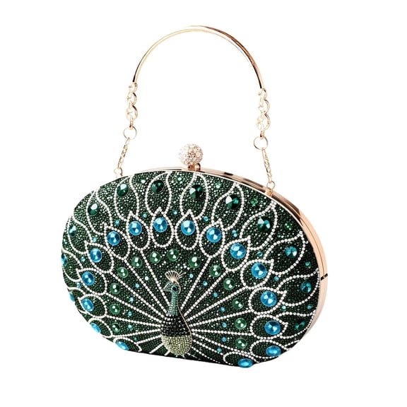 Rhinestone Clutch Purses for Women Emerald Green Peacock Purse, Elegant Evening Bags for Wedding Formal Party (1 Pack)