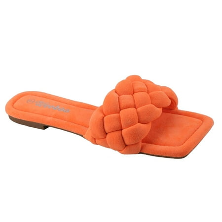 

【MUI-4 SUEDE】Women s Square Open Toe Slides Braided Woven Single Band Slip on Flat Sandals Footwear Shoe Girl Summer Walking Shoes Leather Rubber Tactical Casual Decor